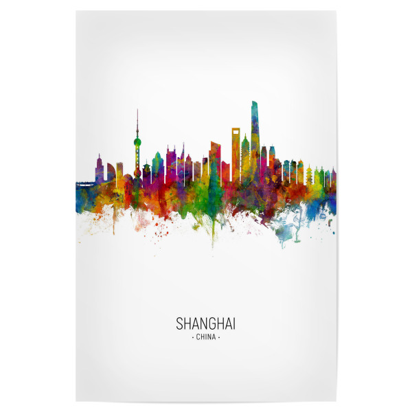 Poster "Shanghai Skyline Portrait" artboxONE - Städte / Shanghai - Shanghai,China,Skyline,Cityscape,Painting,Watercolour,Stadtbild
