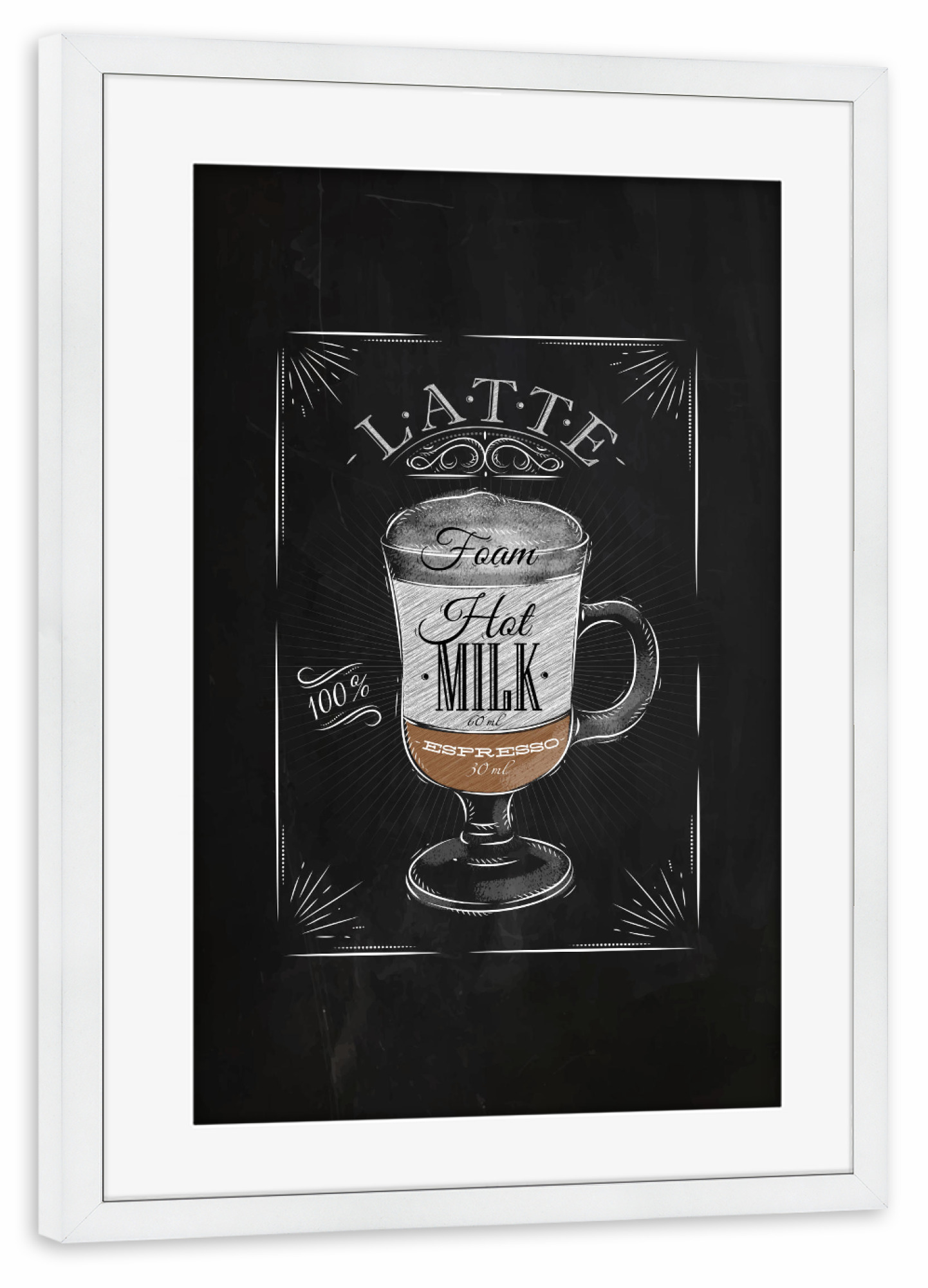 Poster mit Rahmen weiß "Coffee latte vintage chalk" artboxONE - Essen & Trinken,Schwarzweiß