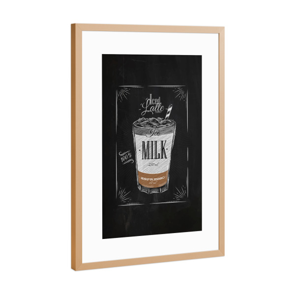 Poster mit Rahmen Kupfer "Coffee iced latte chalk" artboxONE - Essen & Trinken,Schwarzweiß
