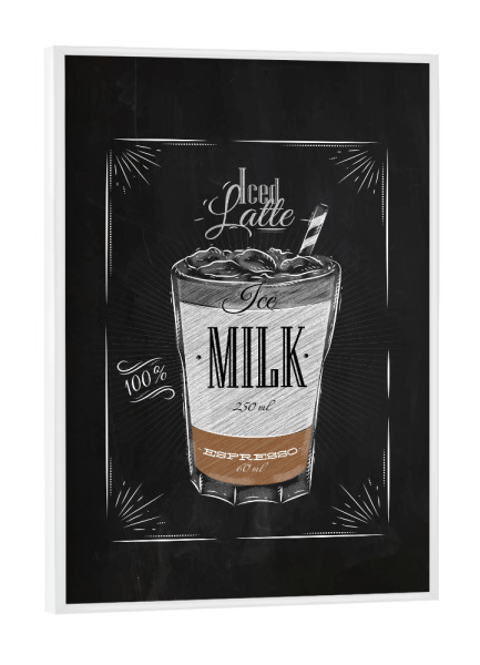 Poster mit weißem Rahmen "Coffee iced latte chalk" artboxONE - Essen & Trinken,Schwarzweiß