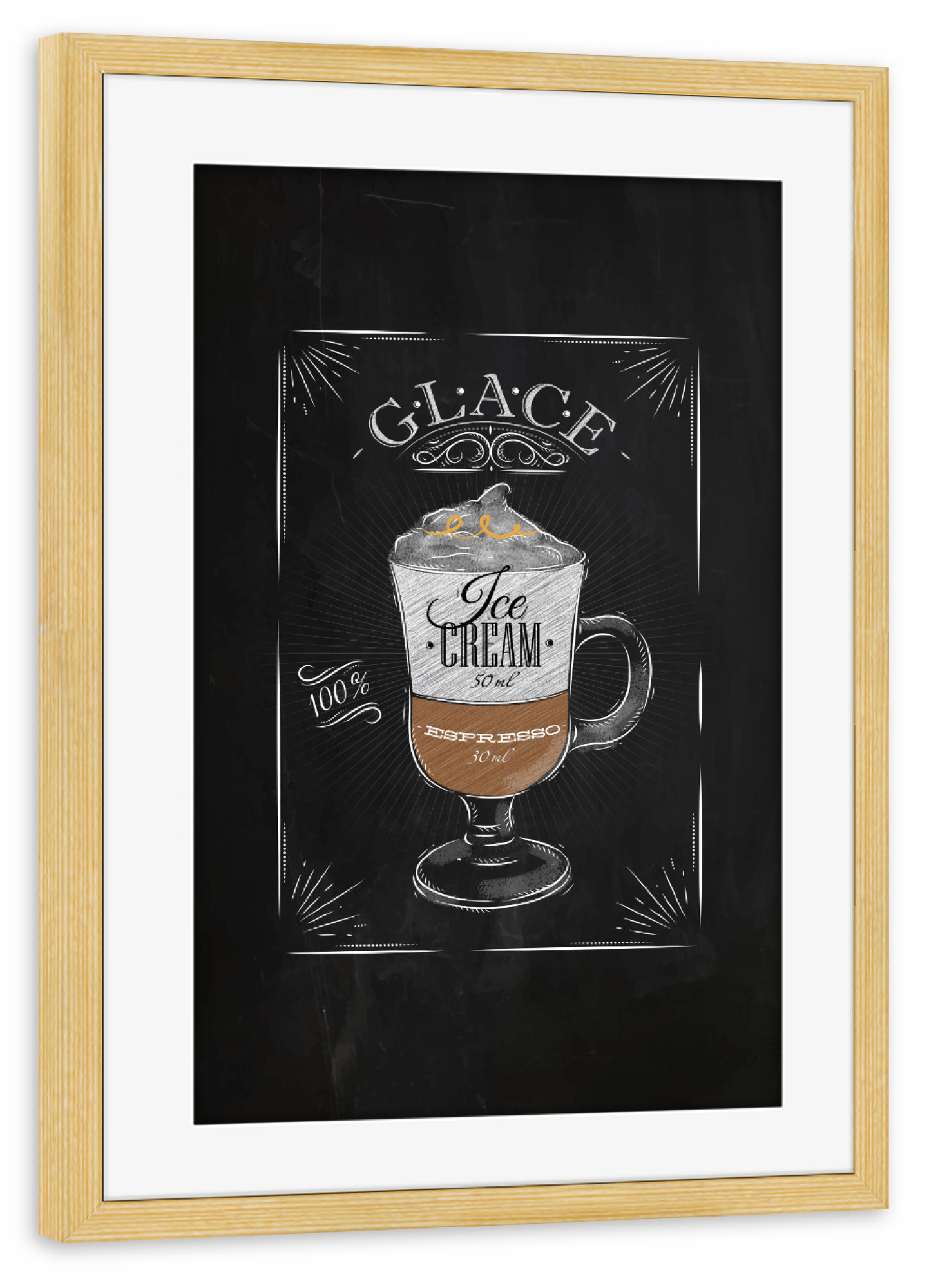 Poster mit Rahmen kiefer "Coffee glace chalk" artboxONE - Essen & Trinken,Schwarzweiß