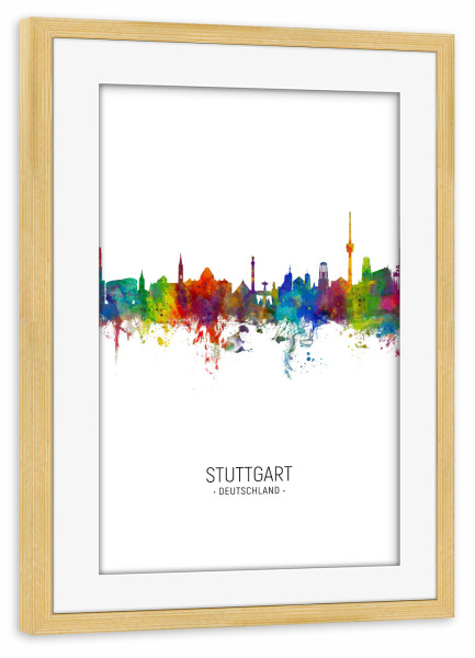 Poster mit Rahmen kiefer "Stuttgart Skyline Portrait" artboxONE - Städte / Stuttgart