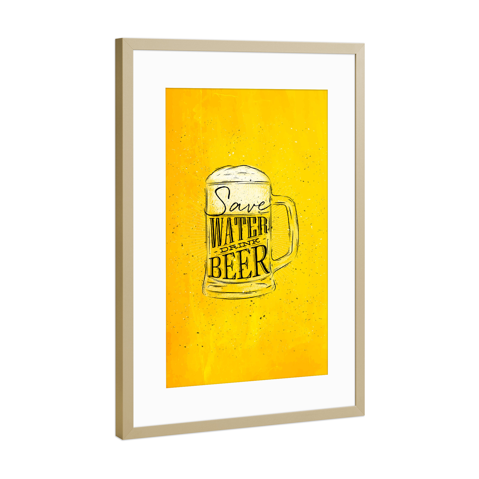 Poster mit Rahmen Gold "Drink beer yellow" artboxONE - Schwarzweiß,Essen & Trinken / Alkohol