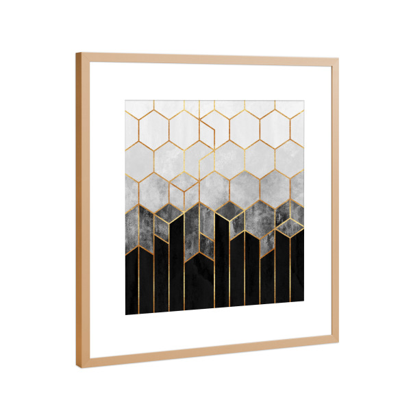 Poster mit Rahmen Kupfer "Charcoal Hexagons" artboxONE - Abstrakt,Schwarzweiß,Geometrie