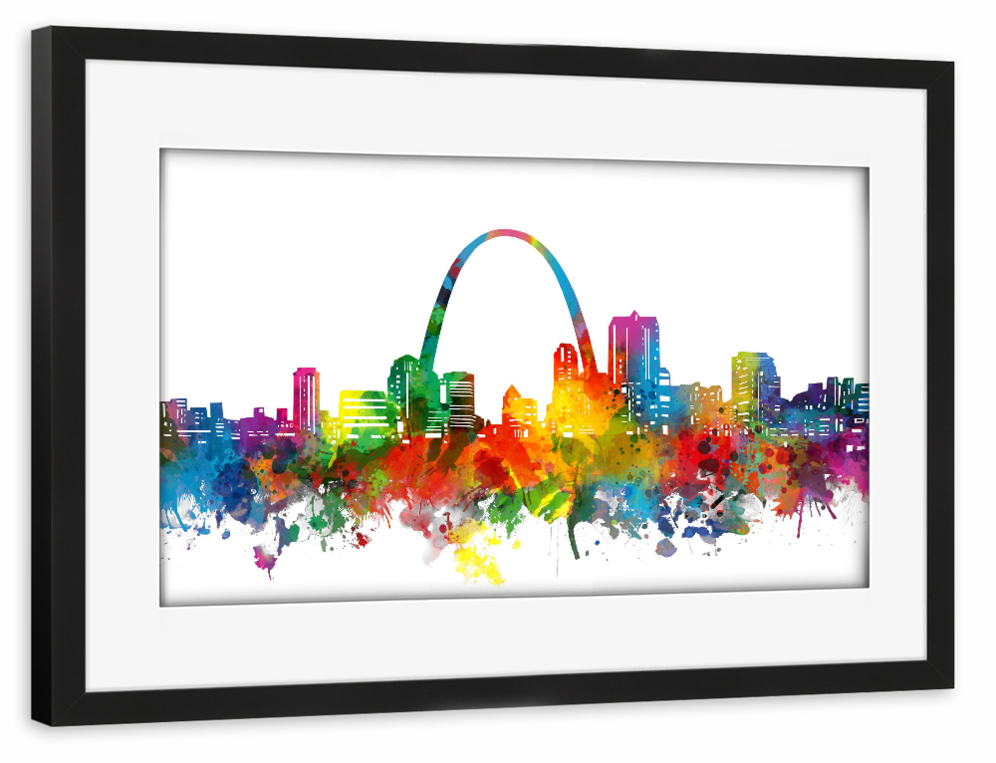 Poster mit Rahmen schwarz "St louis skyline watercolor" artboxONE - Städte,Abstrakt,Architektur