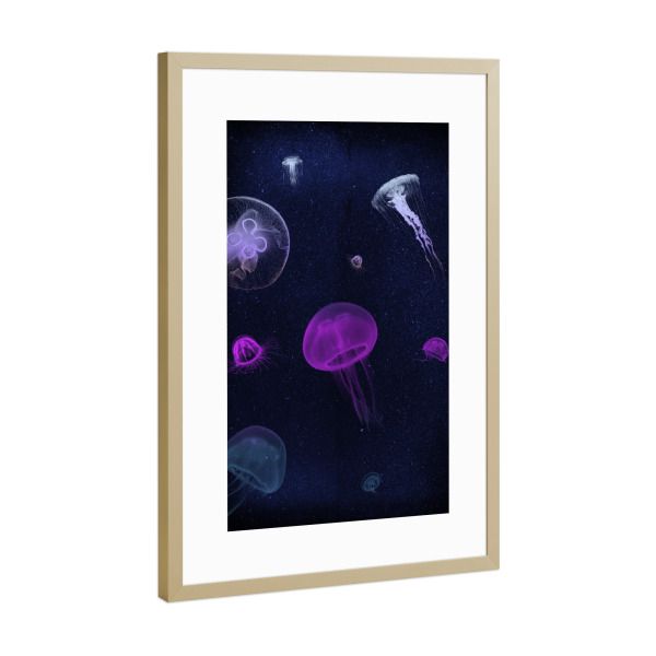 Poster mit Rahmen Gold "Hochseetraum" artboxONE - Natur,Tiere,Unterwasser - Quallen,Jellyfish,Tiere,Meer,Unterwasser,Hochsee,Insel,Wasser,Reisen