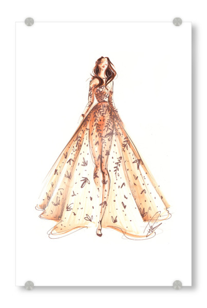 Acrylglasbild "Bronze and Beige Gown" artboxONE - Fashion - Fashion,Dress,Fashion illustration,Fashion painting,Haute couture