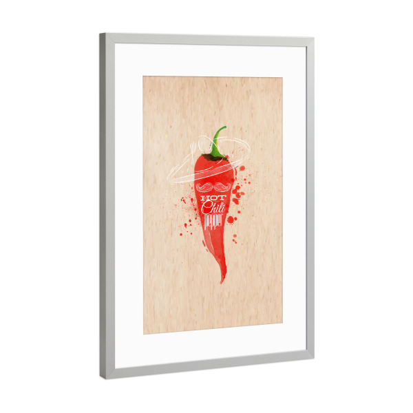 Poster mit Rahmen Silber "Watercolor hot chili pepper" artboxONE - Essen & Trinken / Obst & Gemüse,Lustig