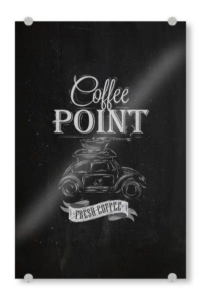 Acrylglasbild "Car coffee grinder chalk" artboxONE - Essen & Trinken,Schwarzweiß - Coffee,Grinder,Point,Chalk,Chalkboard,Car,Fresh,Tasty
