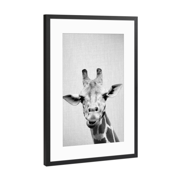 Poster mit Rahmen Schwarz (Metallic) "Giraffe - Black & White" artboxONE - Für Kinder,Tiere,Schwarzweiß