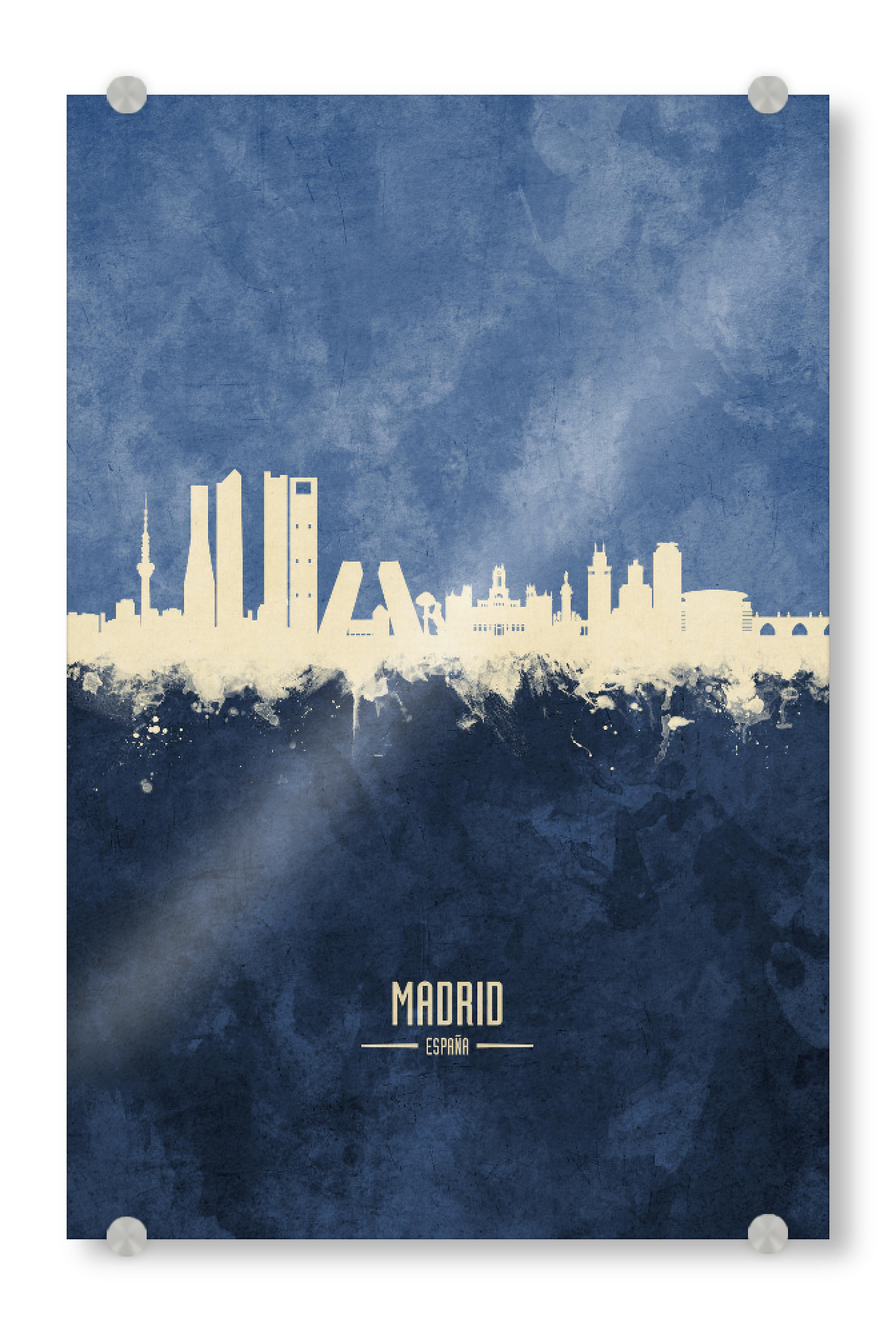 Acrylglasbild "Madrid Skyline Navy" artboxONE - Städte - Madrid,Spain,Skyline,Cityscape,Painting,Watercolour,Stadtbild