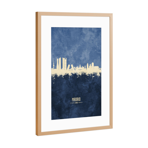 Poster mit Rahmen Kupfer "Madrid Skyline Navy" artboxONE - Städte - Madrid,Spain,Skyline,Cityscape,Painting,Watercolour,Stadtbild
