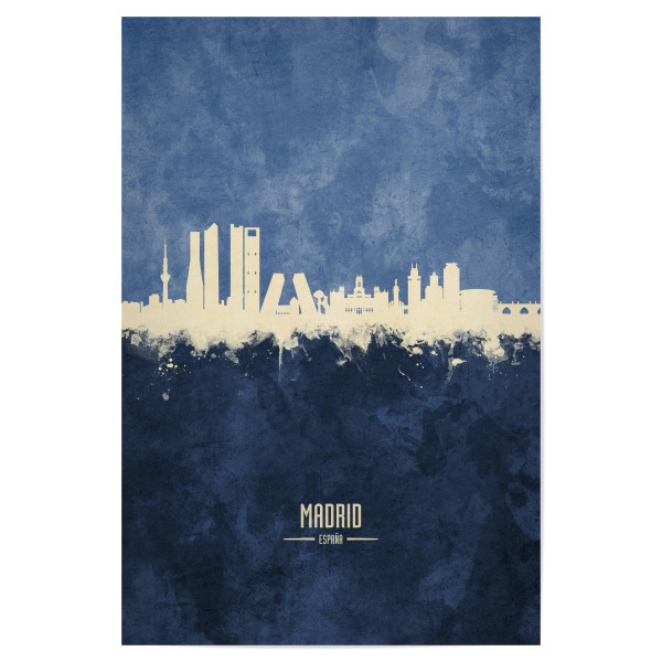 Poster "Madrid Skyline Navy" artboxONE - Städte - Madrid,Spain,Skyline,Cityscape,Painting,Watercolour,Stadtbild
