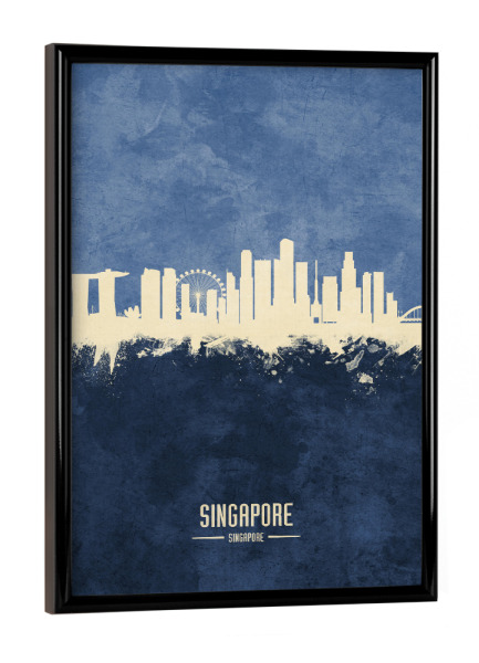 Poster mit schwarzem Rahmen "Singapore Skyline Navy" artboxONE - Städte / Singapur - Singapore,Skyline,Cityscape,Painting,Watercolour,Stadtbild