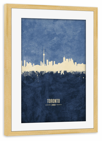 Poster mit Rahmen kiefer "Toronto Skyline Navy" artboxONE - Städte - Toronto,Canada,Skyline,Cityscape,Painting,Watercolour,Stadtbild