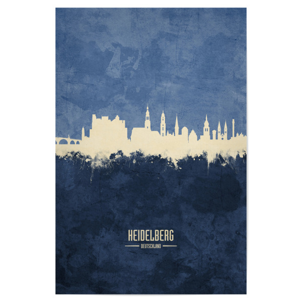 Poster "Heidelberg Skyline Navy" artboxONE - Städte - Heidelberg,Germany,Skyline,Cityscape,Painting,Watercolour,Stadtbild