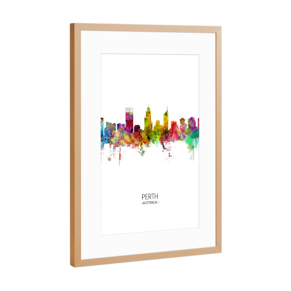 Poster mit Rahmen Kupfer "Perth Skyline Portrait" artboxONE - Städte - Perth,Australia,Skyline,Cityscape,Painting,Watercolour,Stadtbild