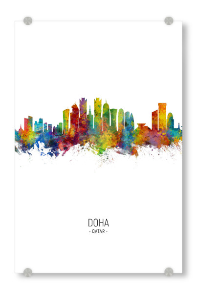 Acrylglasbild "Doha Qatar Skyline Portrait" artboxONE - Städte - Doha,Qatar,Skyline,Cityscape,Painting,Watercolour,Stadtbild