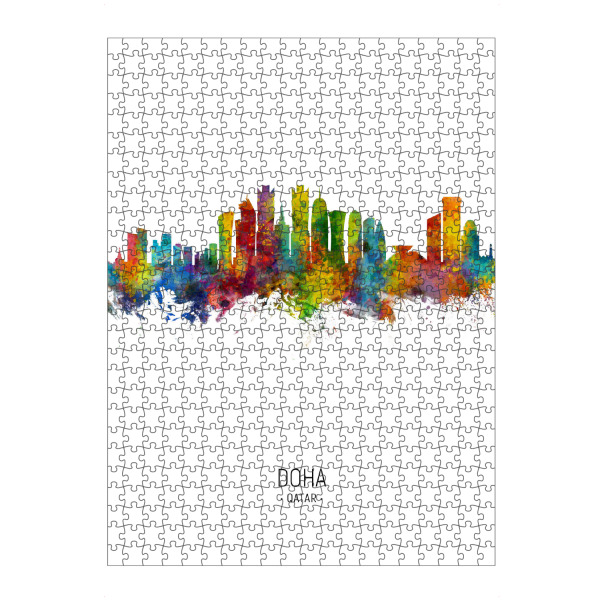 Puzzle Ravensburger "Doha Qatar Skyline Portrait" artboxONE - Städte - Doha,Qatar,Skyline,Cityscape,Painting,Watercolour,Stadtbild - Bild doha