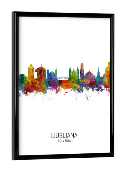 Poster mit schwarzem Rahmen "Ljubljana Skyline Skyline" artboxONE - Städte - Ljubljana,Solvenia,Skyline,Cityscape,Painting,Watercolour,Stadtbild