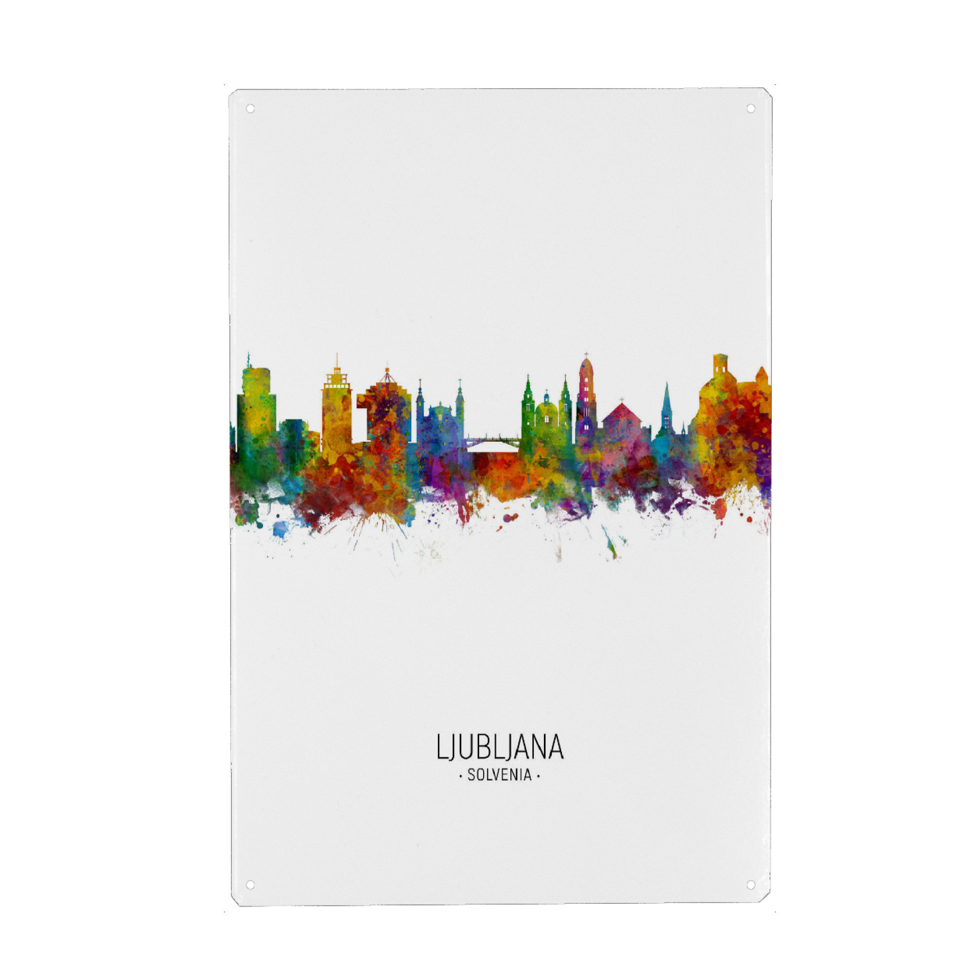 Metall Poster "Ljubljana Skyline Skyline" artboxONE - Städte - Ljubljana,Solvenia,Skyline,Cityscape,Painting,Watercolour,Stadtbild - Blechschild
