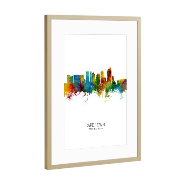 Poster mit Rahmen Gold "Cape Town Skyline Portrait" artboxONE - Städte - Cape town,South africa,Skyline,Cityscape,Painting,Watercolour,Stadtbild