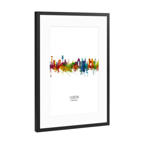 Poster mit Rahmen Schwarz (Metallic) "Lisbon Skyline Portrait" artboxONE - Städte - Lisbon,Portugal,Skyline,Cityscape,Painting,Watercolour,Stadtbild