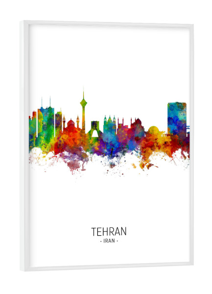 Poster mit weißem Rahmen "Tehran Skyline Portrait" artboxONE - Städte - Tehran,Iran,Skyline,Cityscape,Painting,Watercolour,Stadtbild