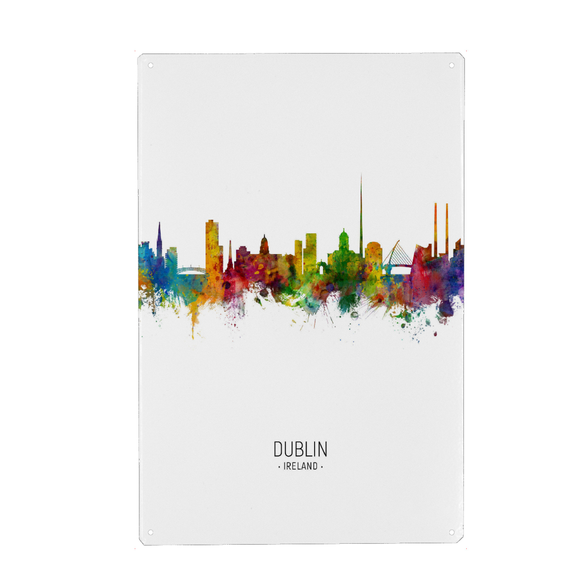 Holzbild "Dublin Skyline Portrait" artboxONE - Städte - Dublin,Ireland,Skyline,Cityscape,Painting,Watercolour,Stadtbild