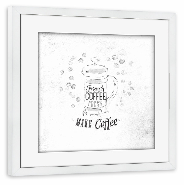 Poster mit Rahmen weiß "Coffee press" artboxONE - Essen & Trinken,Schwarzweiß