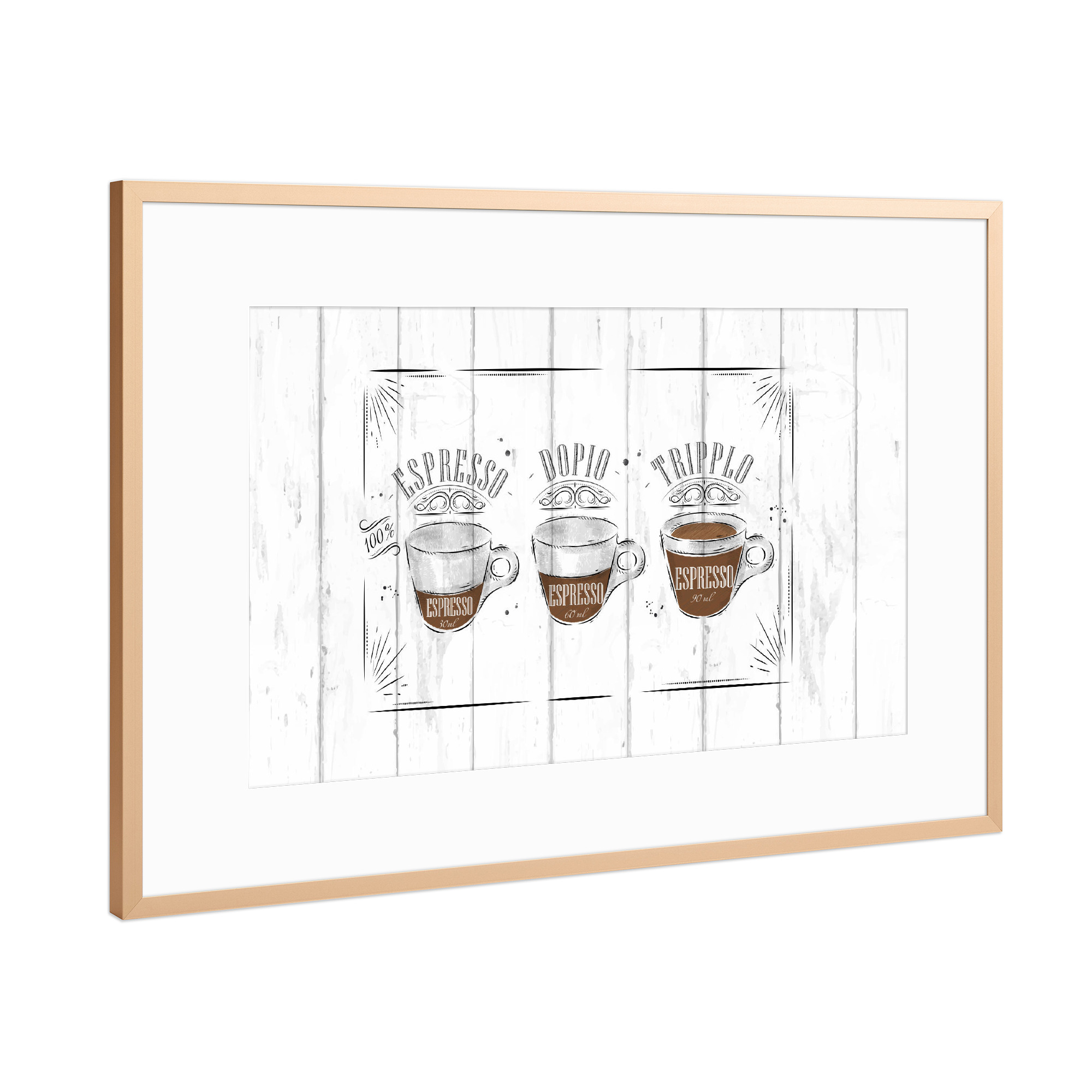 Poster mit Rahmen Kupfer "Coffee espresso, doppio wood" artboxONE - Essen & Trinken