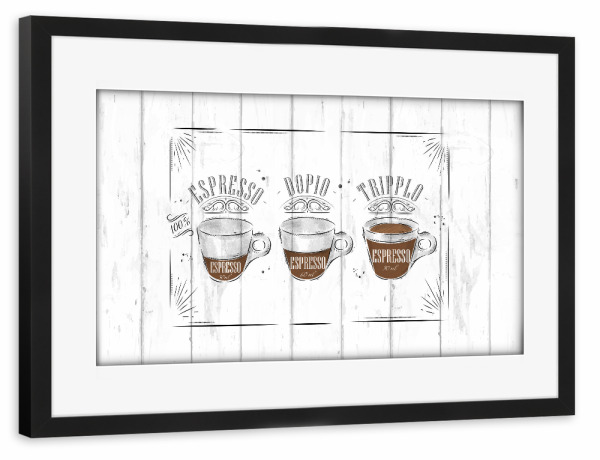 Poster mit Rahmen schwarz "Coffee espresso, doppio wood" artboxONE - Essen & Trinken