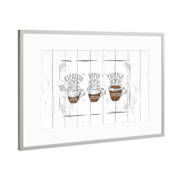 Poster mit Rahmen Silber "Coffee espresso, doppio wood" artboxONE - Essen & Trinken