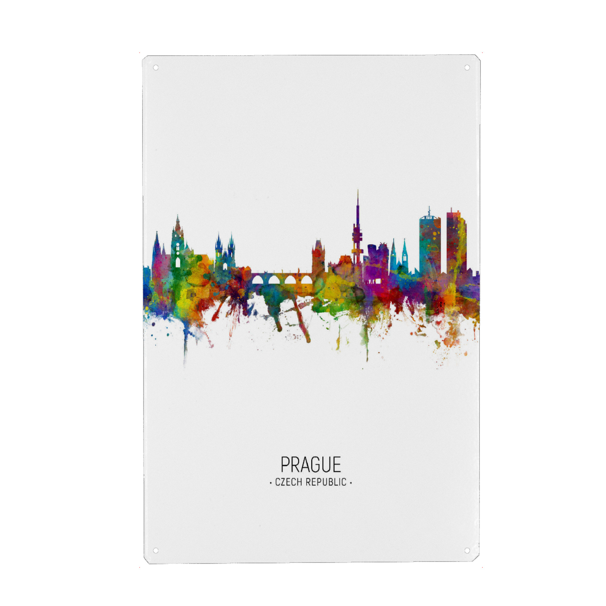 Metall Poster "Prague Skyline Portrait" artboxONE - Städte / Prag - Prague,Czech republic,Skyline,Cityscape,Painting,Watercolour,Stadtbild