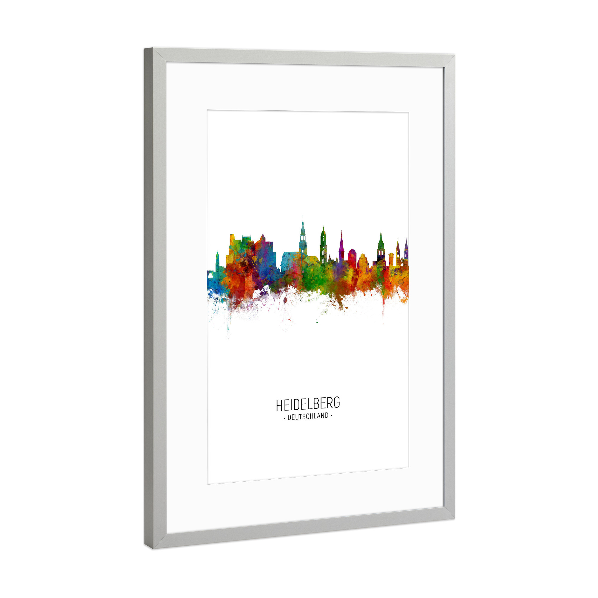 Poster mit Rahmen Silber "Heidelberg Skyline Portrait" artboxONE - Städte - Heidelberg,Germany,Skyline,Cityscape,Painting,Watercolour,Stadtbild