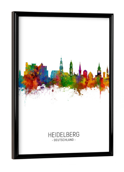 Poster mit schwarzem Rahmen "Heidelberg Skyline Portrait" artboxONE - Städte - Heidelberg,Germany,Skyline,Cityscape,Painting,Watercolour,Stadtbild