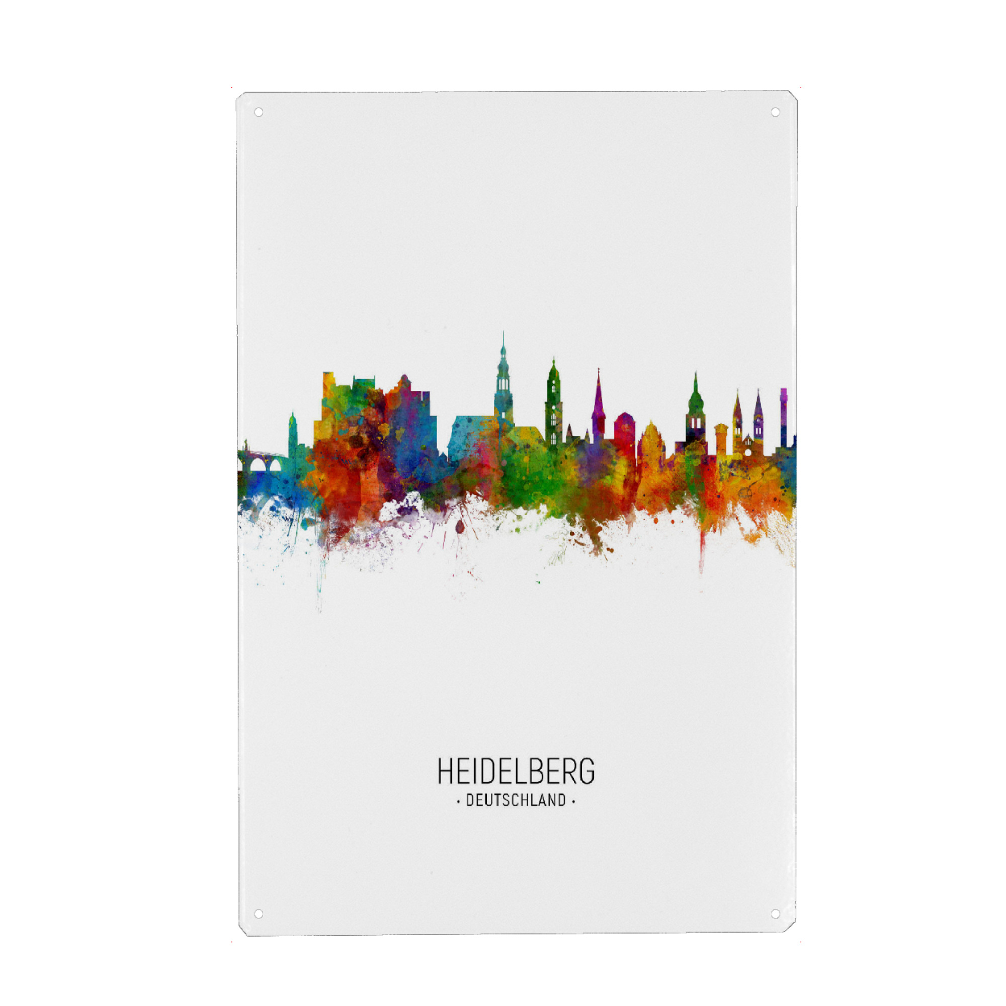 Holzbild "Heidelberg Skyline Portrait" artboxONE - Städte - Heidelberg,Germany,Skyline,Cityscape,Painting,Watercolour,Stadtbild