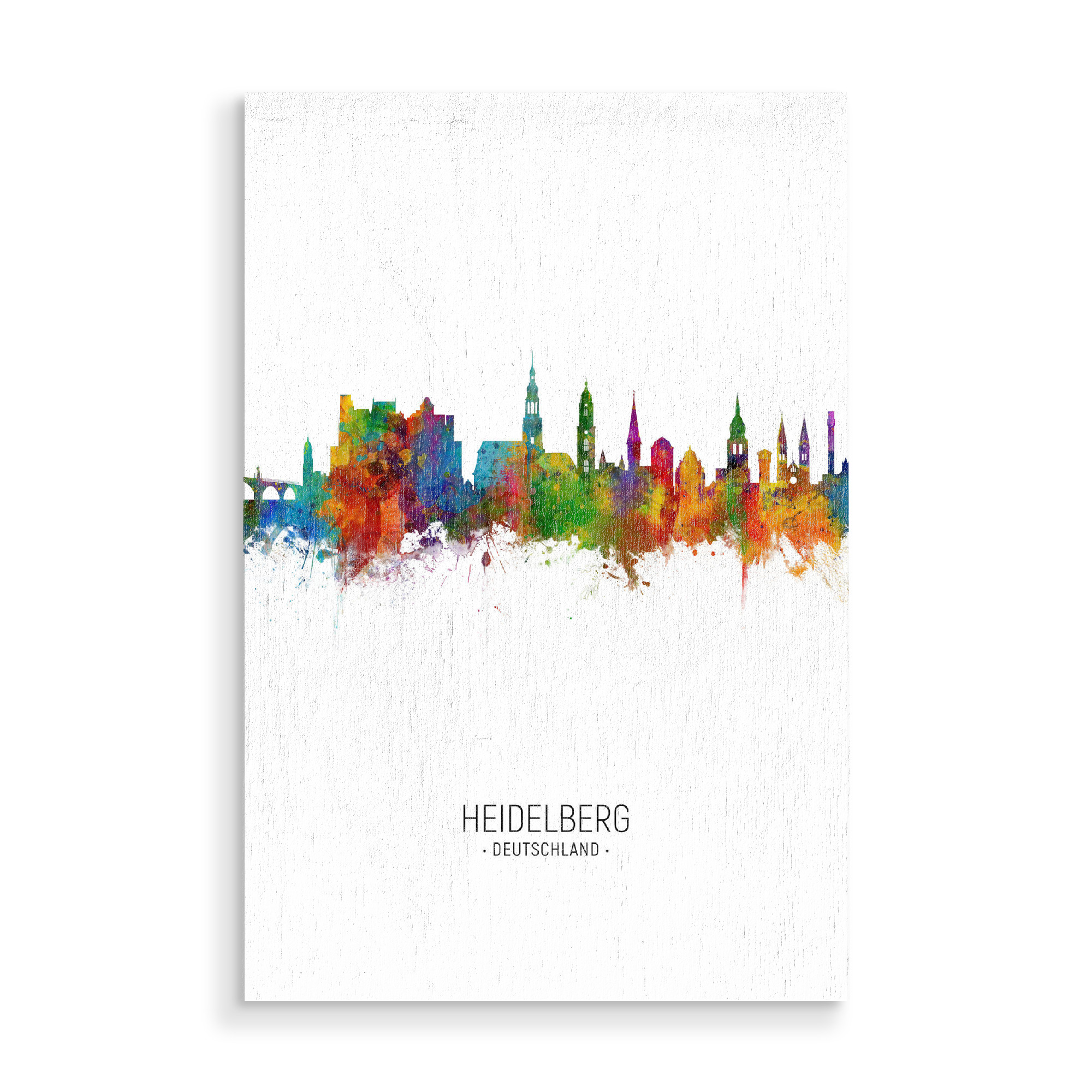 Holzbild "Heidelberg Skyline Portrait" artboxONE - Städte - Heidelberg,Germany,Skyline,Cityscape,Painting,Watercolour,Stadtbild