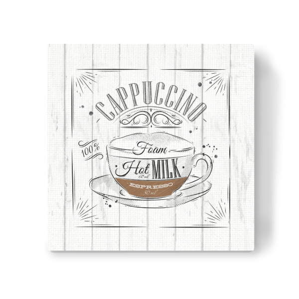 Leinwandbild "Coffee cappuccino wood" artboxONE - Essen & Trinken - Coffee,Cafe,Drink,Cup,Retro,Vintage,Ingredients,Caffeine,Espresso,Latte,Cappuccino
