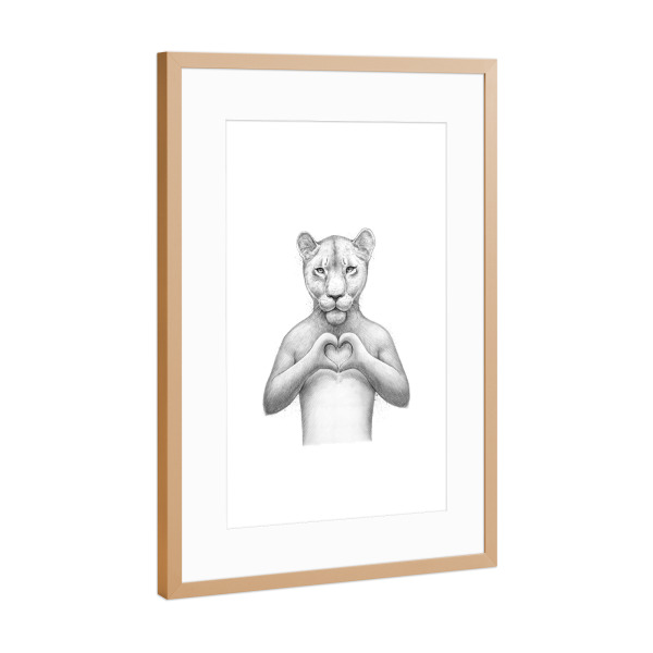 Poster mit Rahmen Kupfer "Girl Lion with heart" artboxONE - Tiere,Schwarzweiß,Liebe