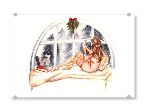 Acrylglasbild "Winter Chilling" artboxONE - Fashion - Winter,Bookworm,Book,Book lover,Fashion,Girl,Fashion illustration