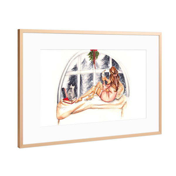 Poster mit Rahmen Kupfer "Winter Chilling" artboxONE - Fashion - Winter,Bookworm,Book,Book lover,Fashion,Girl,Fashion illustration
