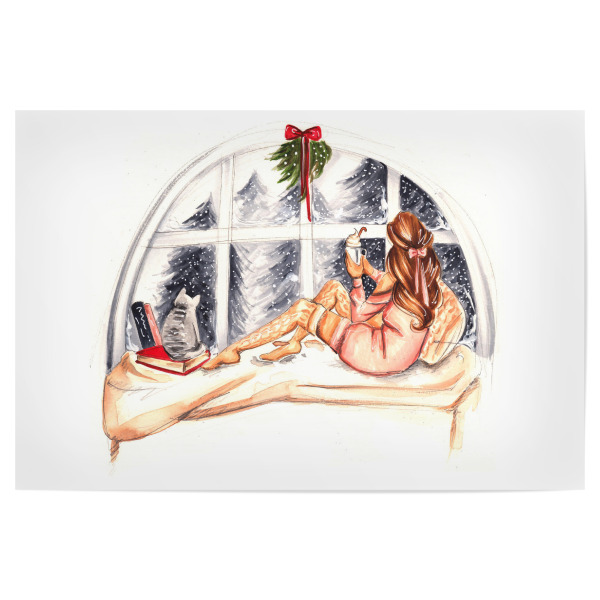 Poster 30x20 cm "Winter Chilling" artboxONE - Fashion - Winter,Bookworm,Book,Book lover,Fashion,Girl,Fashion illustration