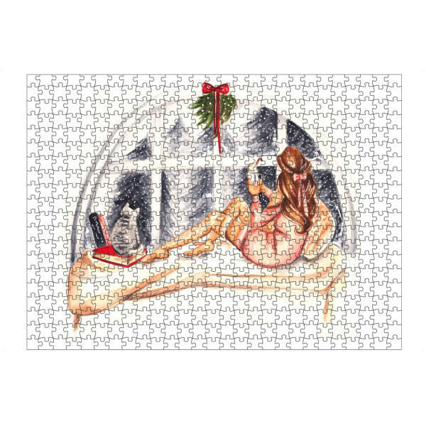 Puzzle Ravensburger "Winter Chilling" artboxONE - Fashion - Winter,Bookworm,Book,Book lover,Fashion,Girl,Fashion illustration - Bild winter