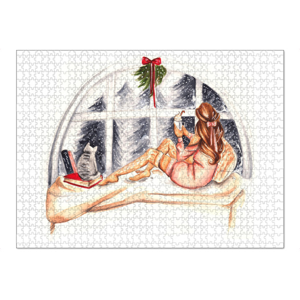 Puzzle Ravensburger "Winter Chilling" artboxONE - Fashion - Winter,Bookworm,Book,Book lover,Fashion,Girl,Fashion illustration - Bild winter