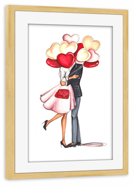 Poster mit Rahmen kiefer "Valentine's Couple" artboxONE - Liebe - Valentines day,Couple,Heart,Love,Cute,Fashion,Fashion illustration