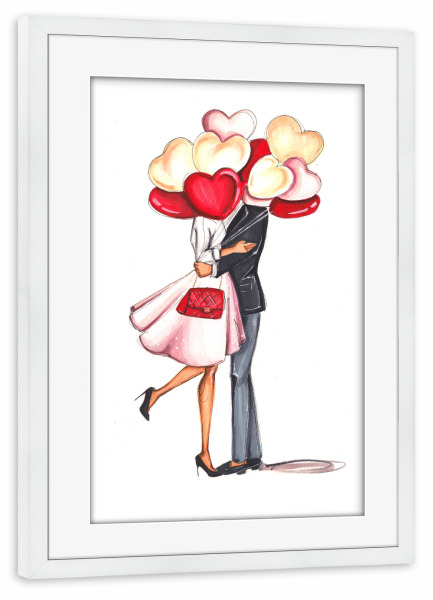 Poster mit Rahmen weiß "Valentine's Couple" artboxONE - Liebe - Valentines day,Couple,Heart,Love,Cute,Fashion,Fashion illustration