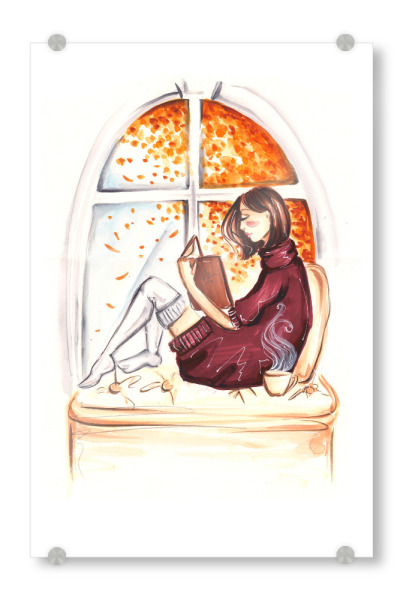 Acrylglasbild "Autumn Reading" artboxONE - Fashion - Bookworm,Book,Book lover,Fashion,Girl,Fashion illustration,Teen,Autumn