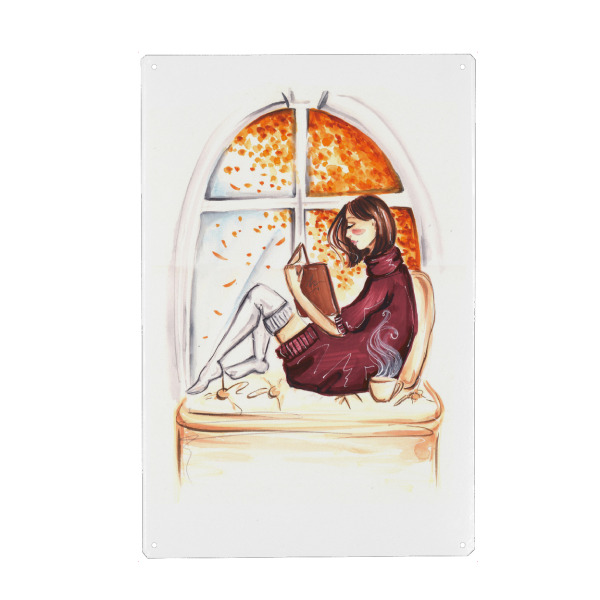 Holzbild "Autumn Reading" artboxONE - Fashion - Bookworm,Book,Book lover,Fashion,Girl,Fashion illustration,Teen,Autumn