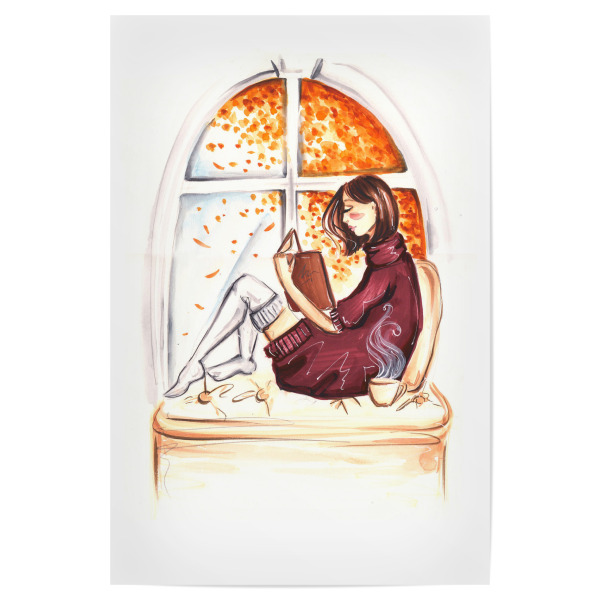 Poster "Autumn Reading" artboxONE - Fashion - Bookworm,Book,Book lover,Fashion,Girl,Fashion illustration,Teen,Autumn
